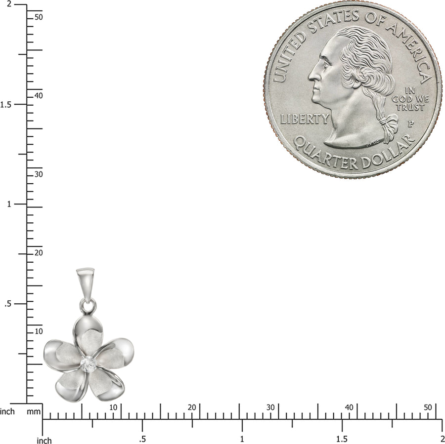 925 Sterling Silver Plumeria Pendant with Cubic Zirconia