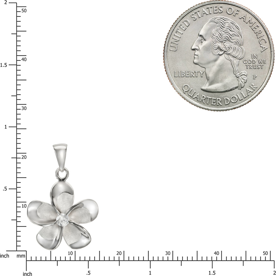 925 Sterling Silver Plumeria Pendant with Cubic Zirconia