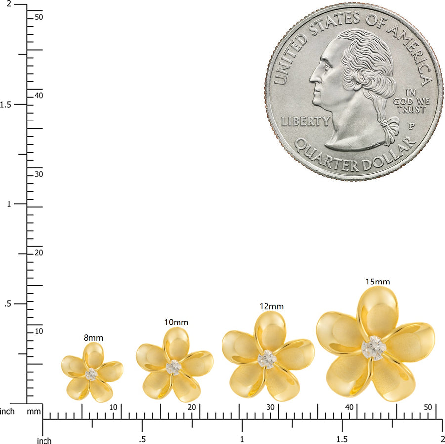 925 Sterling Silver 14K Gold Plated Plumeria Stud Earrings with Cubic Zirconia (Yellow-Gold)