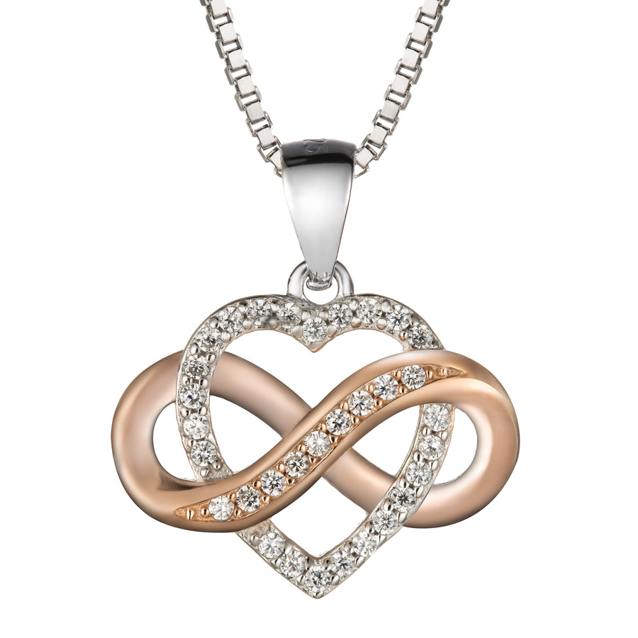 925 Sterling Silver CZ Rose Gold Plated Endless Love Infinity Heart Pendant