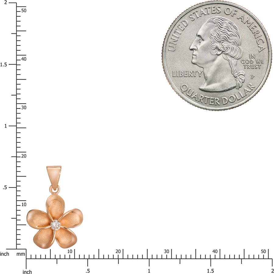 925 Sterling Silver 14K Rose-Gold Plated Plumeria Pendant with Cubic Zirconia (Rose-Gold)