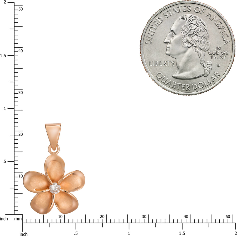 925 Sterling Silver 14K Rose-Gold Plated Plumeria Pendant with Cubic Zirconia (Rose-Gold)