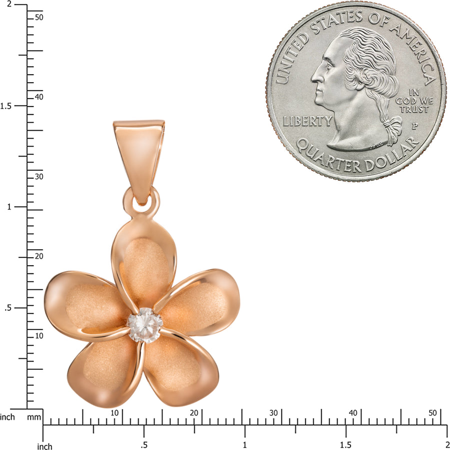 925 Sterling Silver 14K Rose-Gold Plated Plumeria Pendant with Cubic Zirconia (Rose-Gold)