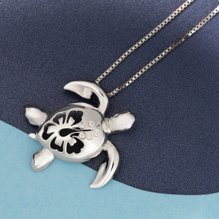 925 Sterling Silver Topaz Turtle with Hibiscus Pendant