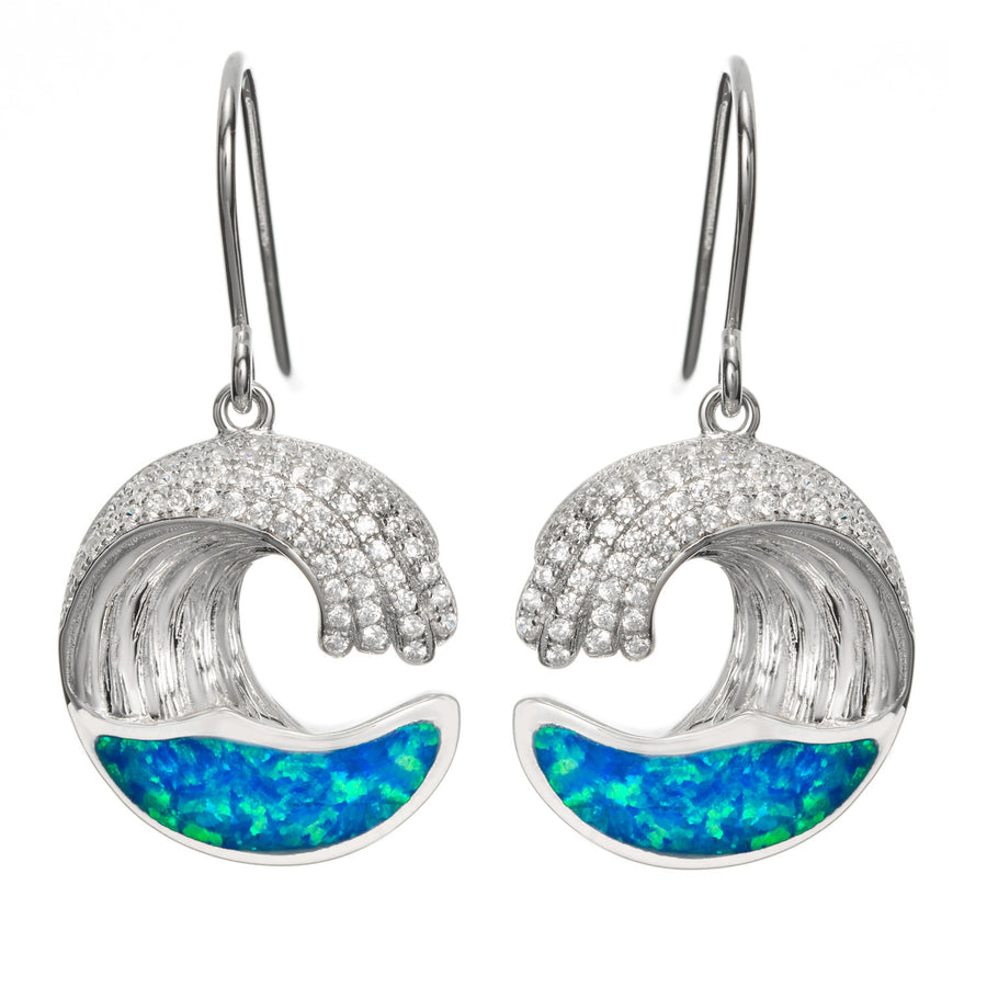 Sterling Silver Blue Opal Wave Dangle Earrings with Topaz