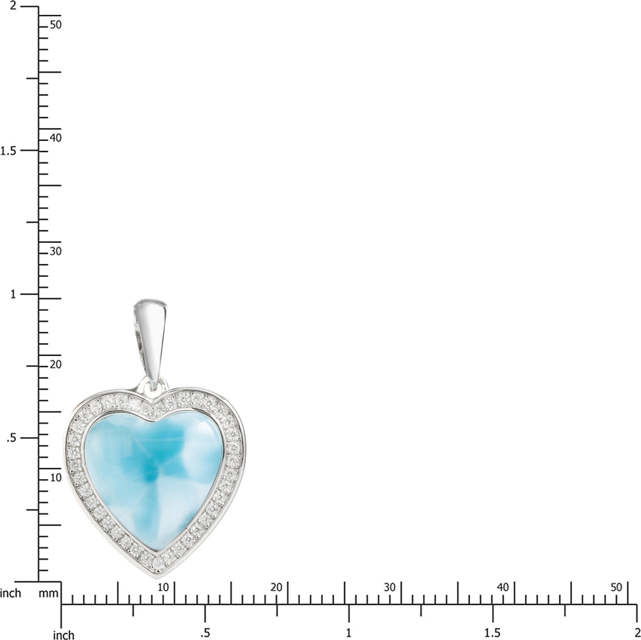 Sterling Silver Natural Larimar & Topaz Heart Necklace Pendant