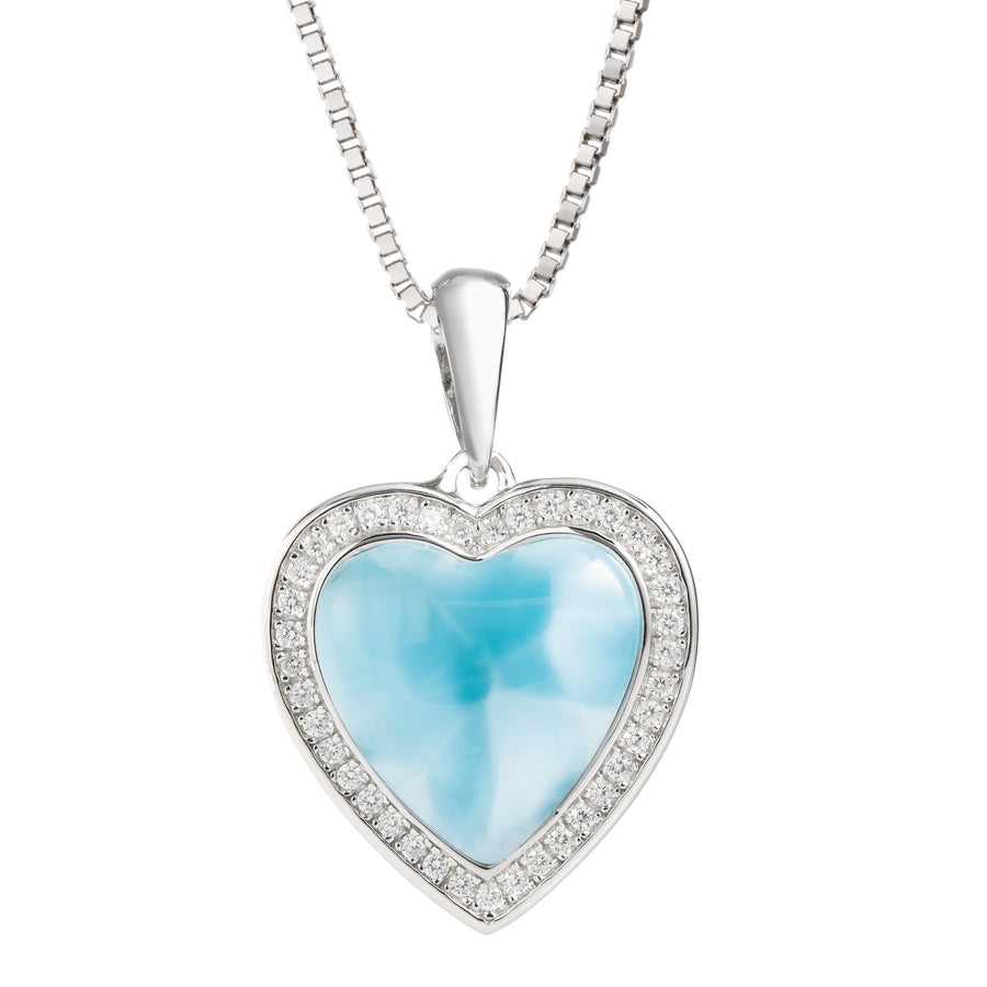 Sterling Silver Natural Larimar & Topaz Heart Necklace Pendant