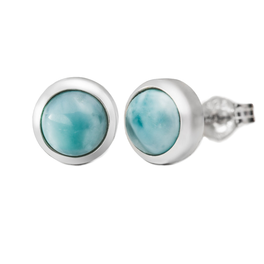 Sterling Silver Natural Larimar Round Stud Earrings