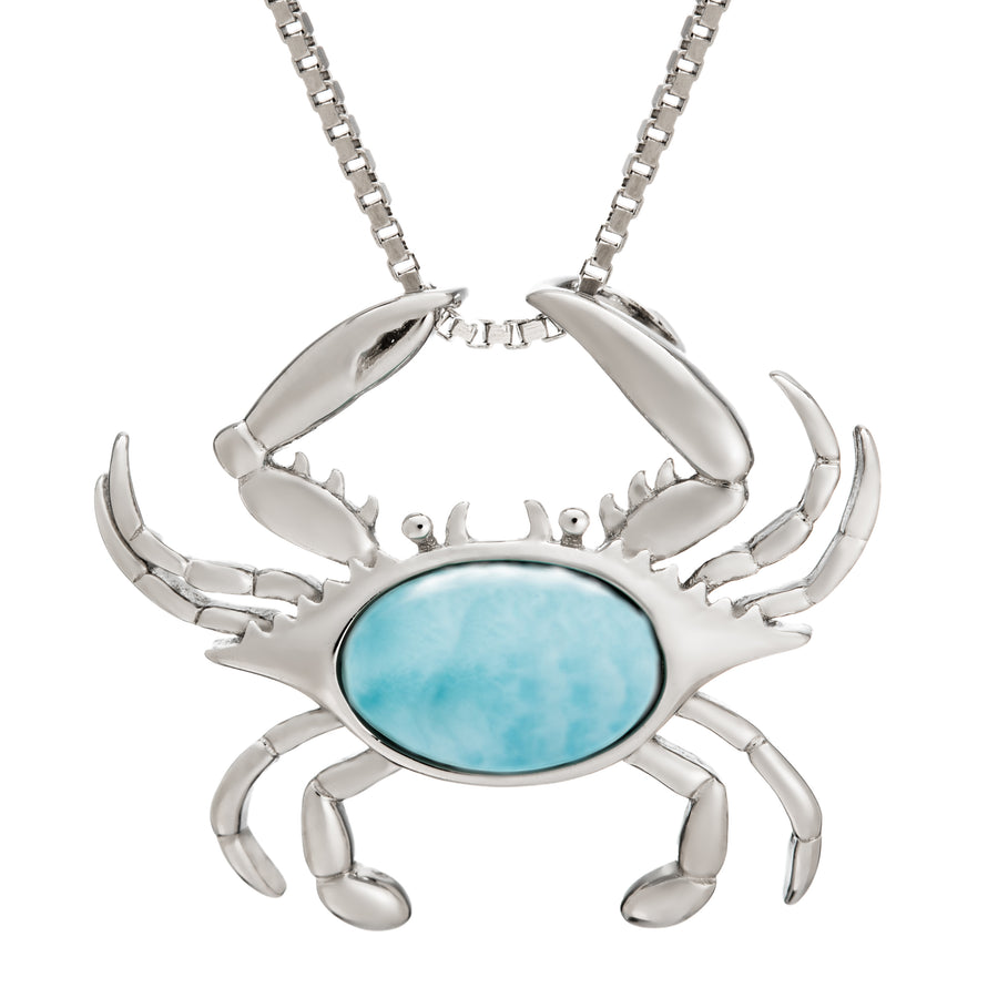 Sterling Silver Natural Larimar Dancing Crab Pendant