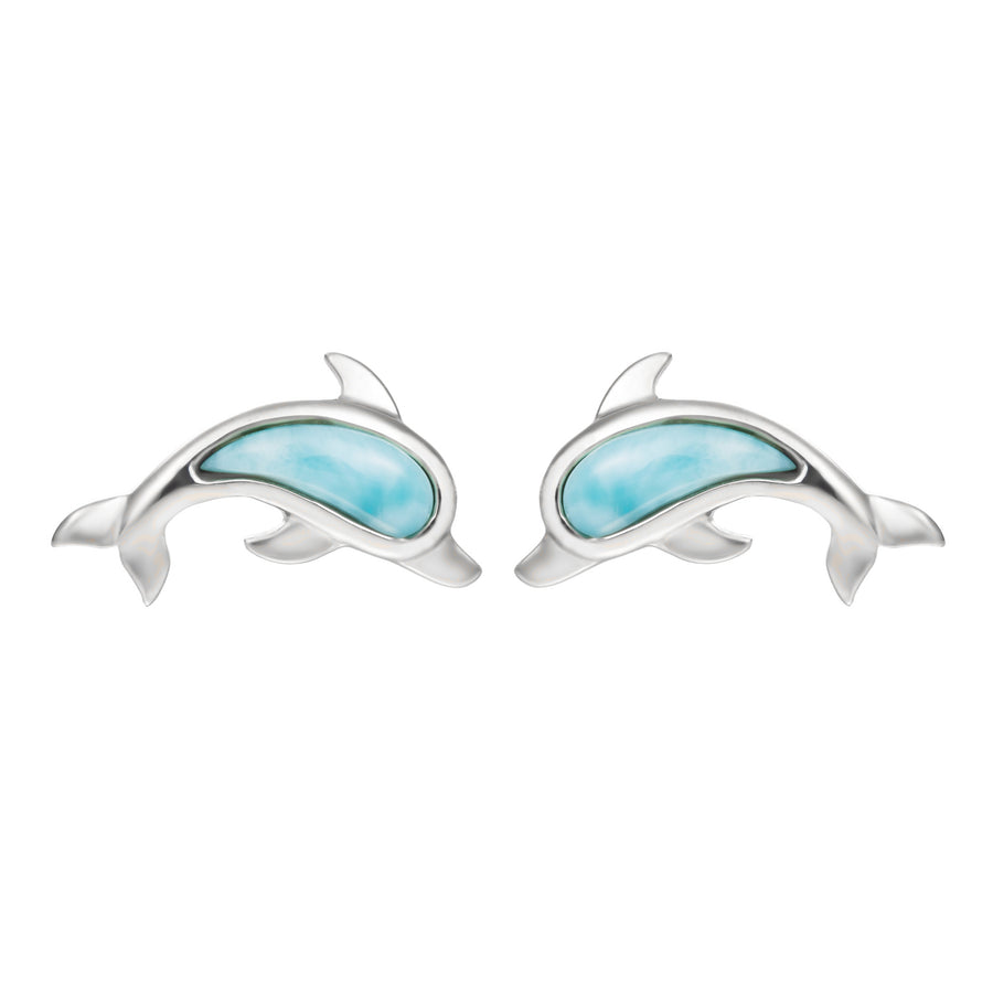 Sterling Silver Natural Larimar Dolphin Stud Earrings