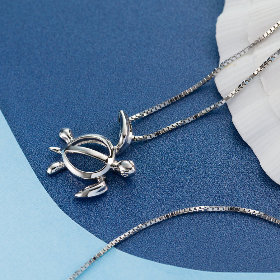 925 Sterling Silver Hawaiian Turtle Honu Pendant with 18" Box Chain