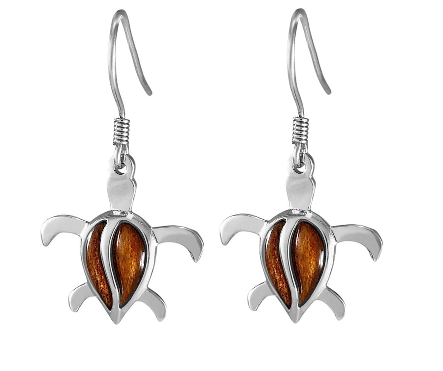 Sterling Silver Koa Wood S Back Turtle Hook Earrings