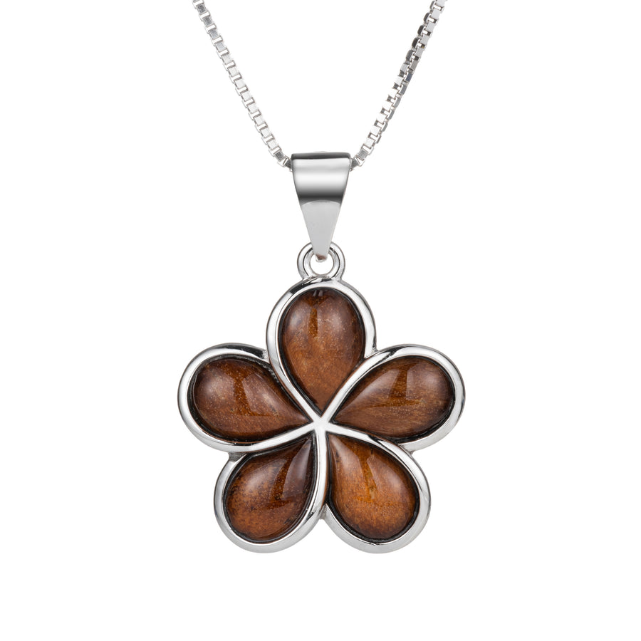 Sterling Silver Genuine Koa Wood Plumeria Necklace Pendant