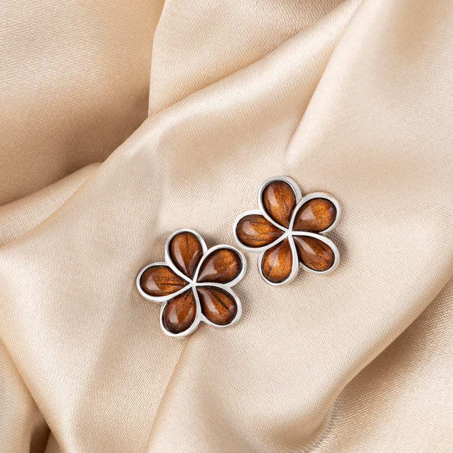 Sterling Silver Koa Wood Plumeria Stud Earrings