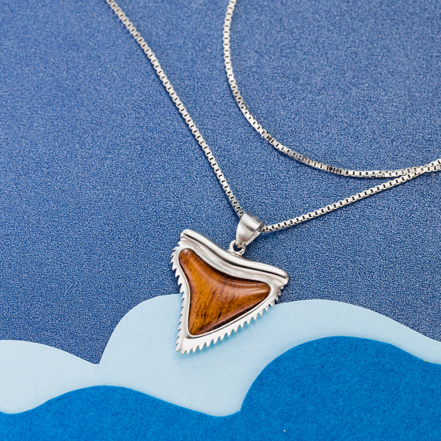 Sterling Silver Koa Wood Shark Tooth Pendant