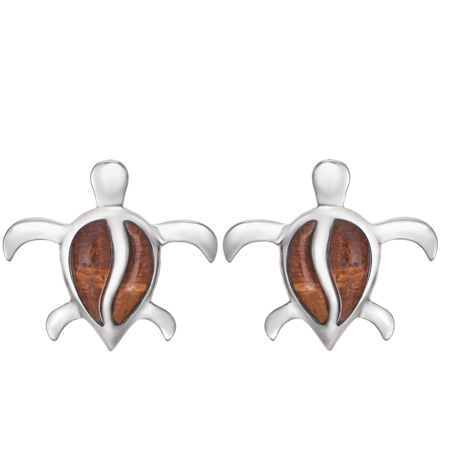 Sterling Silver Koa Wood S Back Turtle Stud Earrings