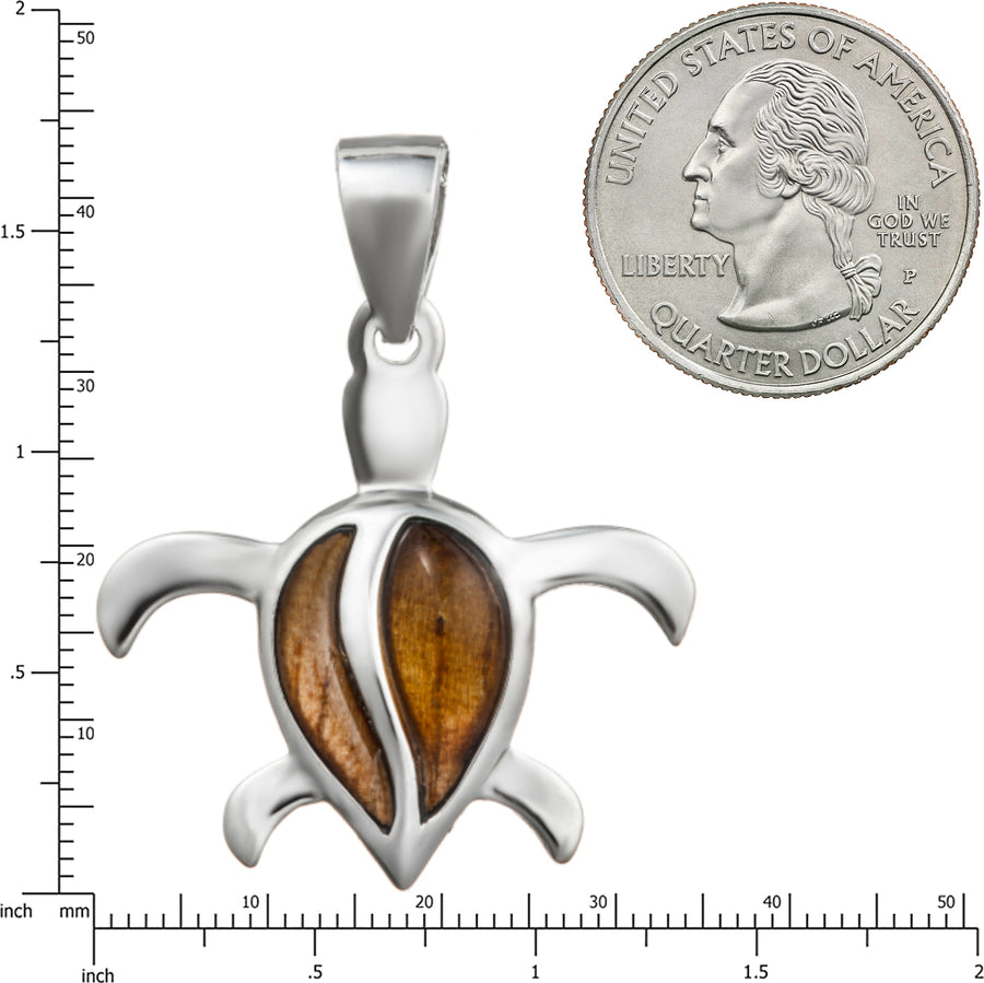 Sterling Silver Natural Koa Wood Baby Turtle Pendant