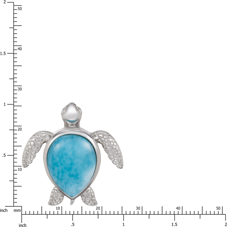 Sterling Silver Natural Larimar Turtle Pendant