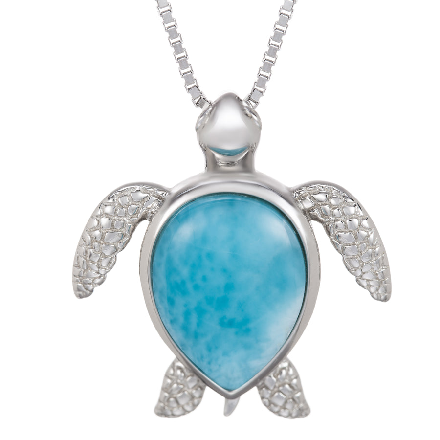 Sterling Silver Natural Larimar Turtle Pendant