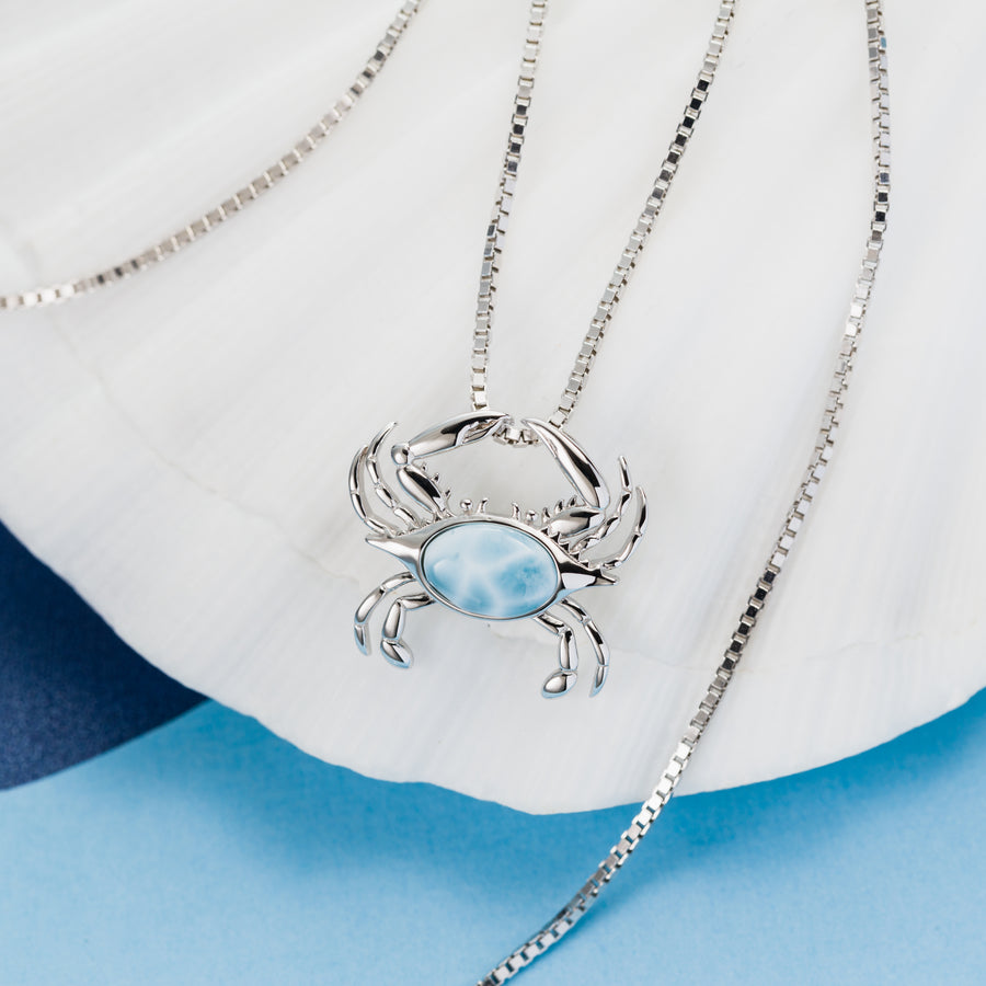 Sterling Silver Natural Larimar Dancing Crab Pendant