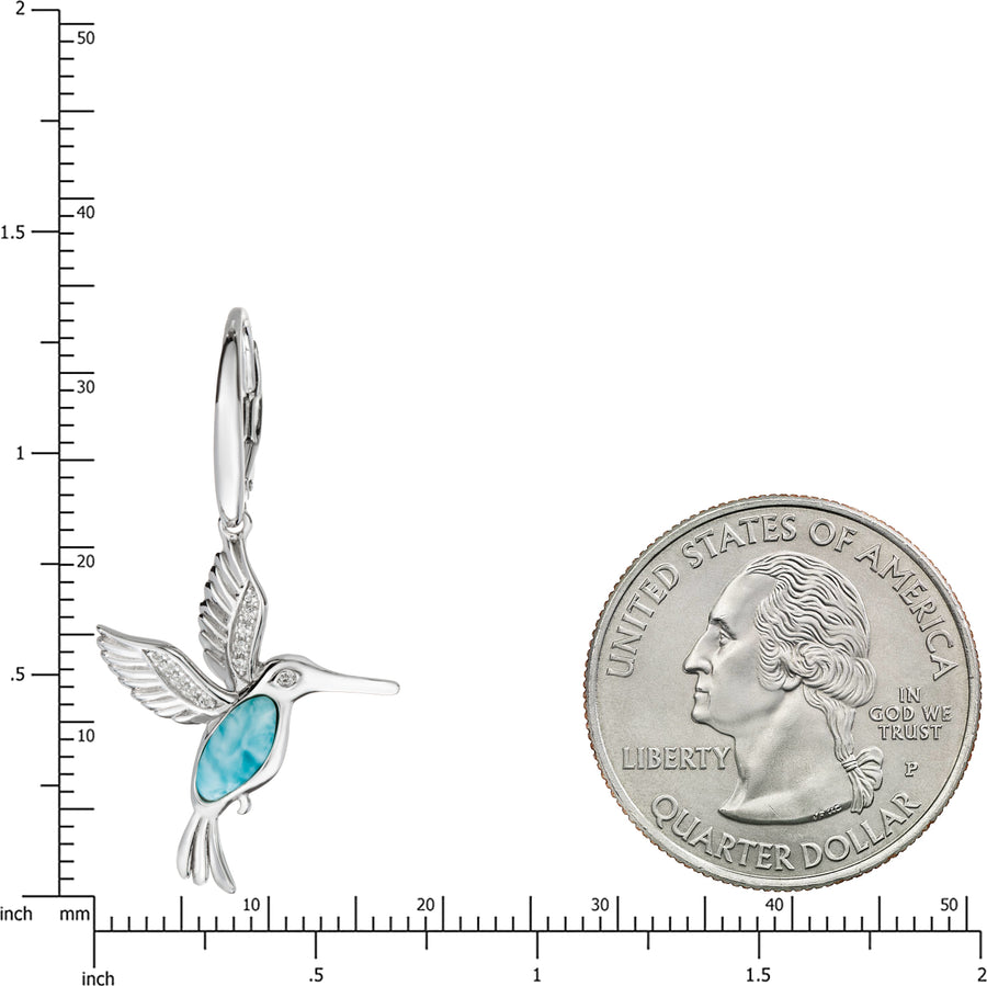 Sterling Silver Natural Larimar Hummingbird Dangle Earrings with Cubic Zirconia