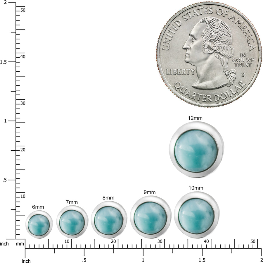 Sterling Silver Natural Larimar Round Stud Earrings