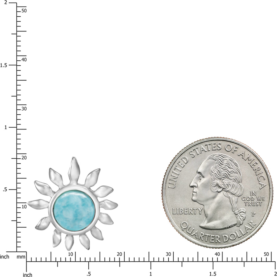 Sterling Silver Natural Larimar Sunflower Pendant