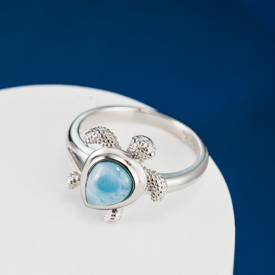 Sterling Silver Natural Larimar Turtle Ring