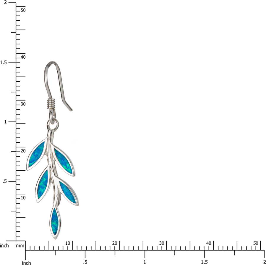 Sterling Silver Blue Opal Hawaiian Maile Leaf Dangle Earrings