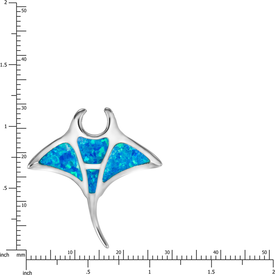 Sterling Silver Created Blue Opal Manta Ray Pendant