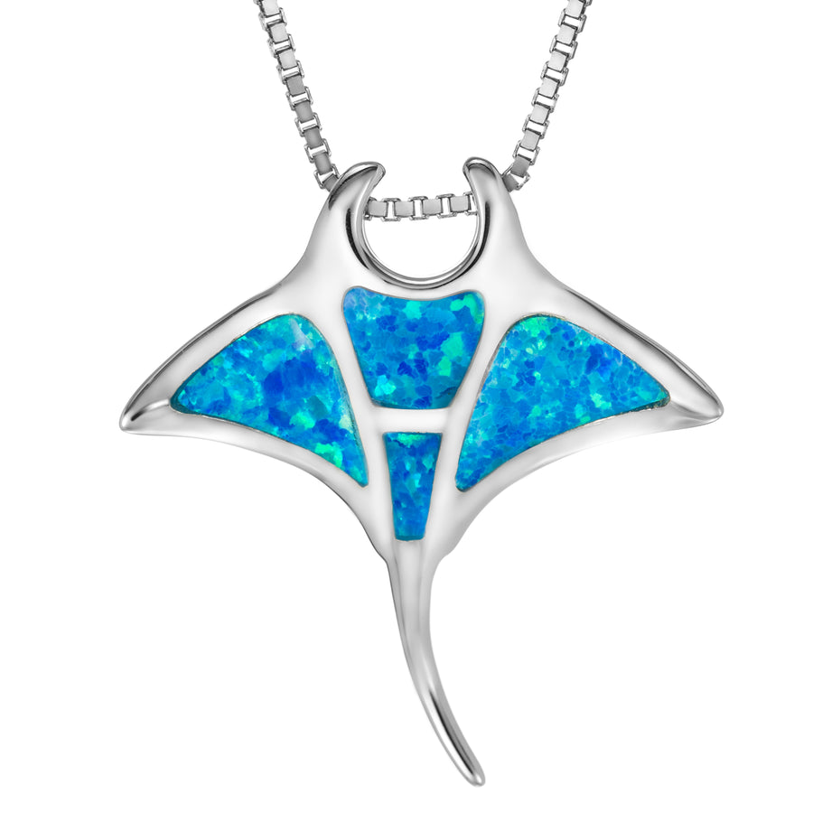 Sterling Silver Created Blue Opal Manta Ray Pendant