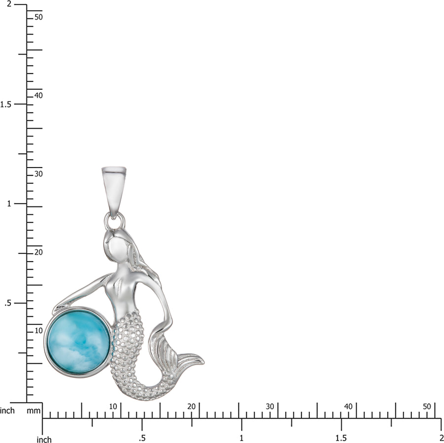 Sterling Silver Natural Larimar Mermaid Pendant