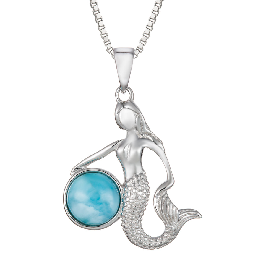 Sterling Silver Natural Larimar Mermaid Pendant