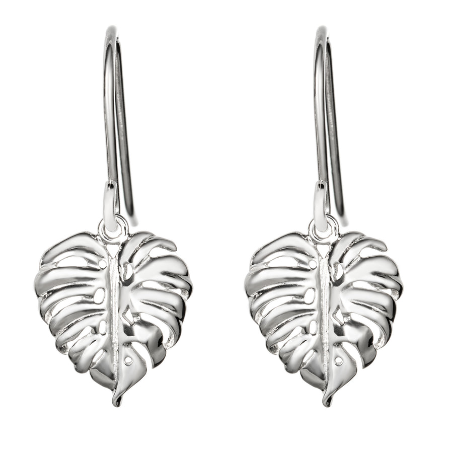 925 Sterling Silver Monstera Leaf Dangle Hook Earrings