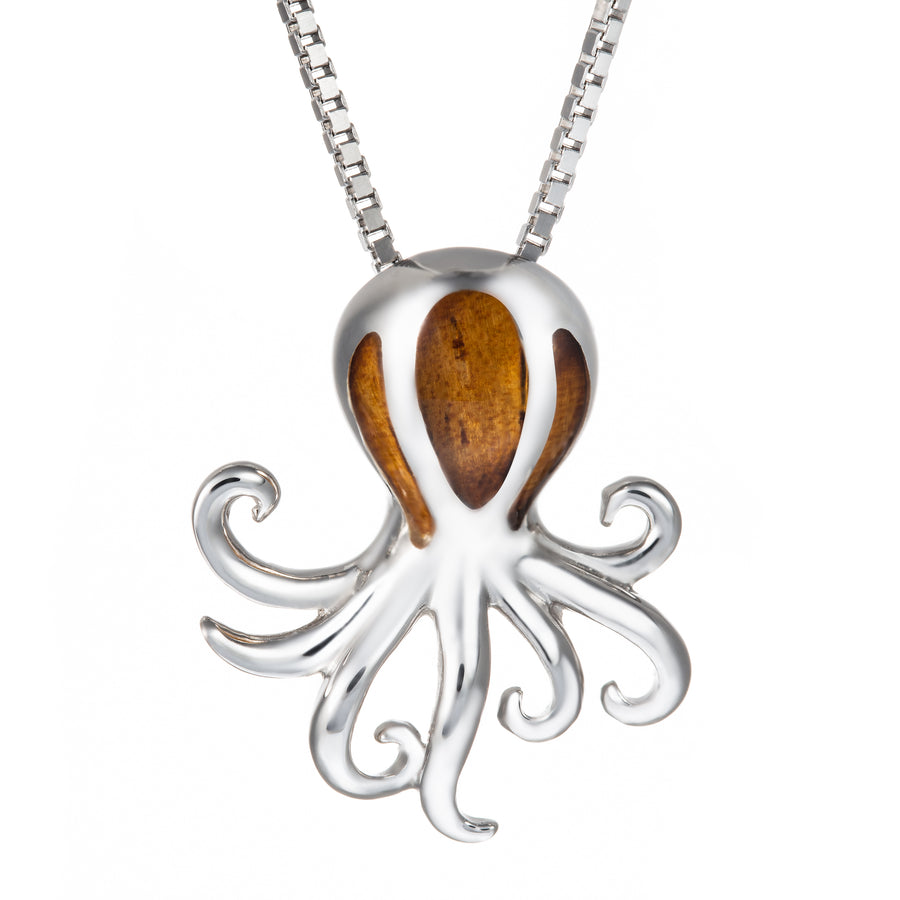 Sterling Silver Koa Wood Octopus Pendant