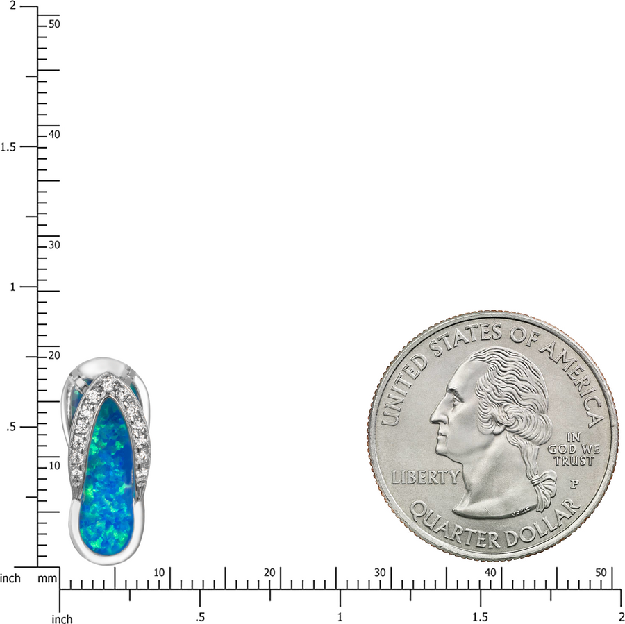 Sterling Silver Opal Flip Flop Slipper Pendant with Cubic Zirconia Strap