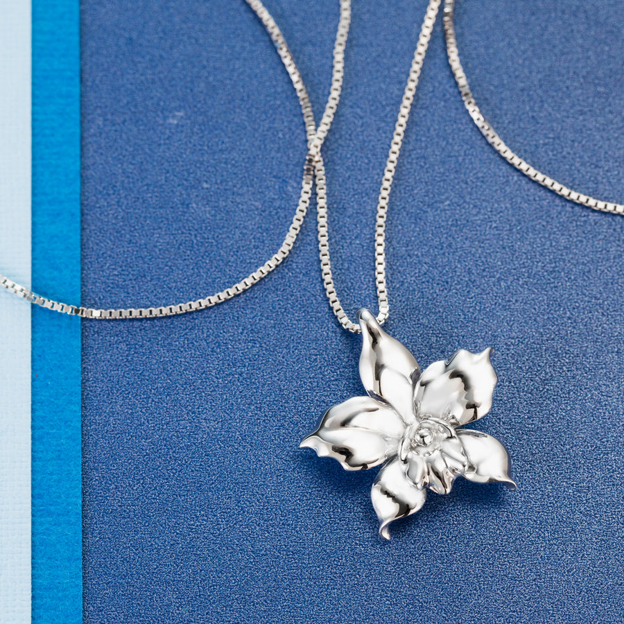 925 Sterling Silver Orchid Necklace Pendant
