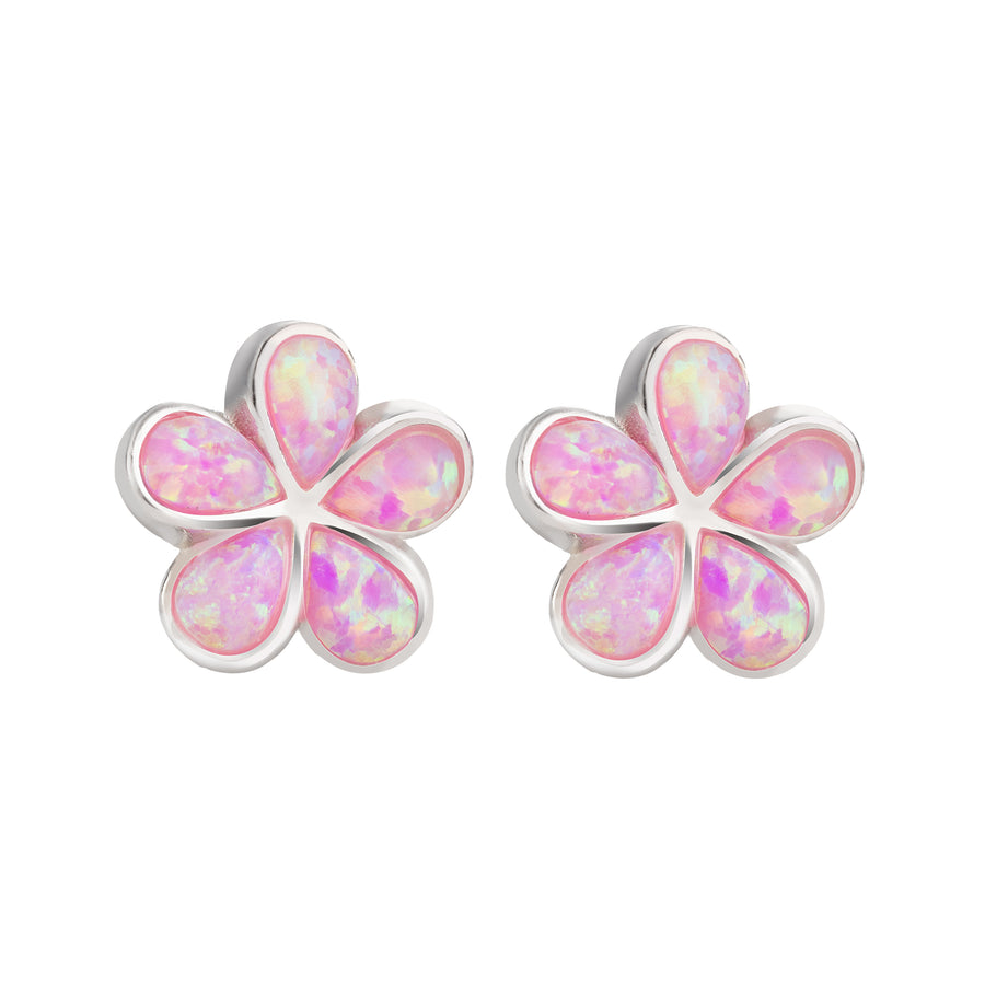 Sterling Silver Opal Plumeria Flower Stud Earrings