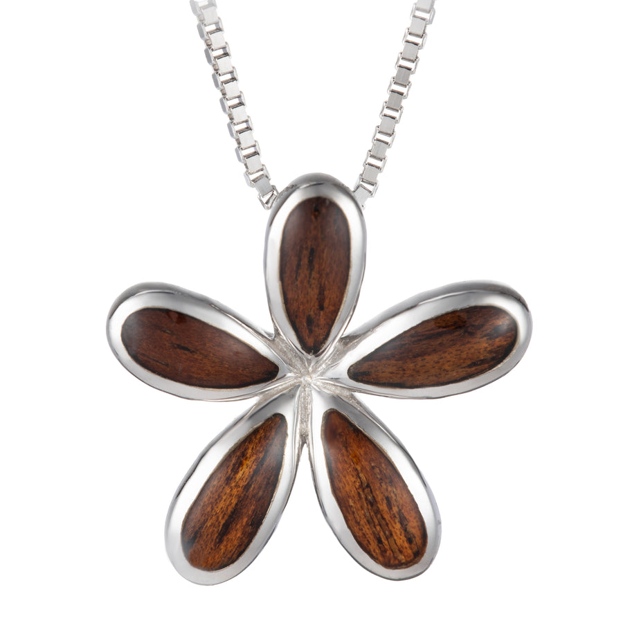 Sterling Silver Koa Wood Plumeria Flower Necklace Pendant