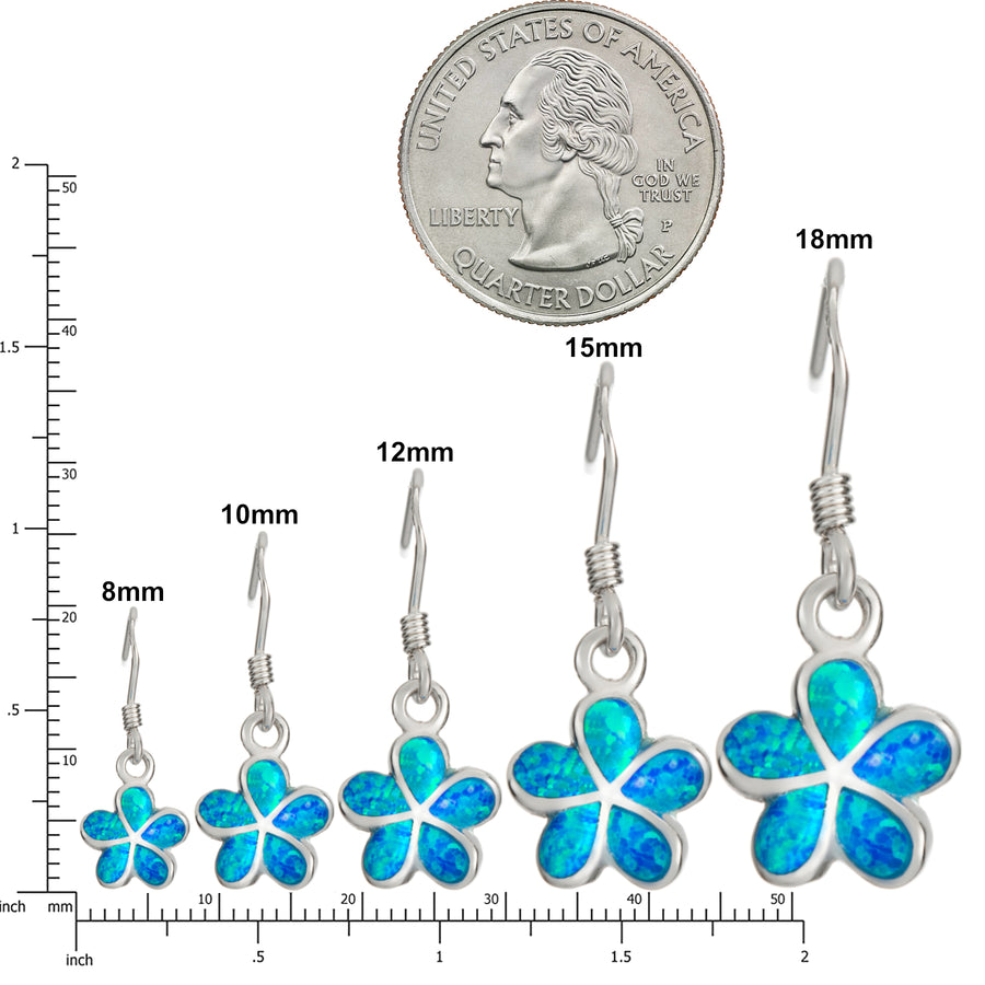 Sterling Silver Blue Opal Plumeria Flower Dangle Earrings