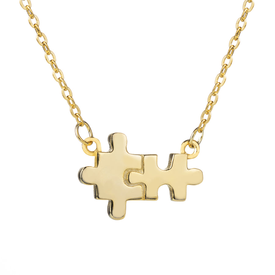 18K Gold Plated 925 Sterling Silver Perfect Pair Puzzle Piece Pendant with 18" -16" Adjustable Link Chain