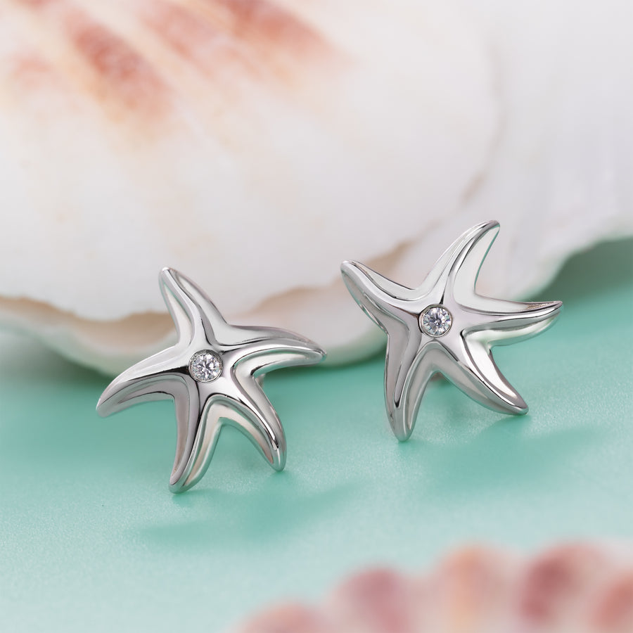 925 Sterling Silver Starfish with Topaz Stud Earrings