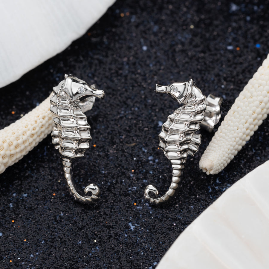 925 Sterling Silver Seahorse Stud Earrings