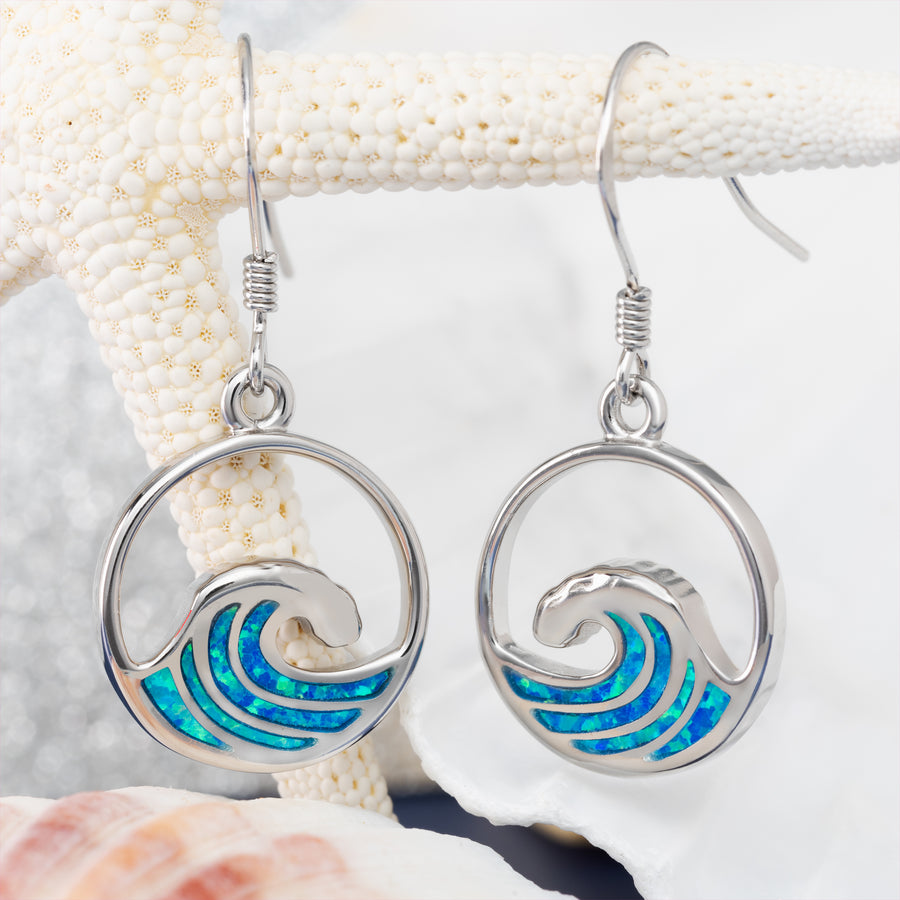 Sterling Silver Blue Opal Wave Dangle Earrings