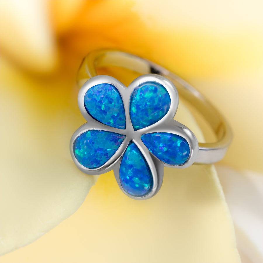 Sterling Silver Opal Plumeria Flower Ring