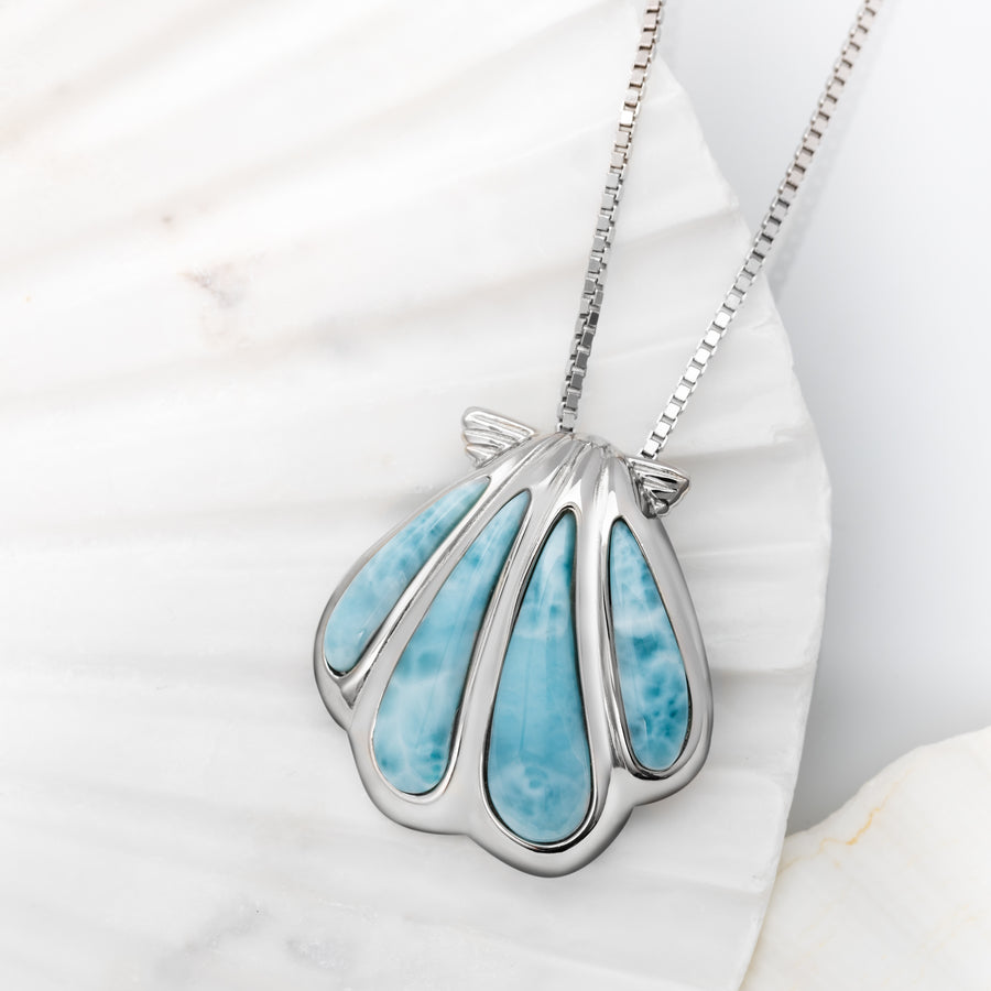 Sterling Silver Natural Larimar Sunrise Shell Pendant