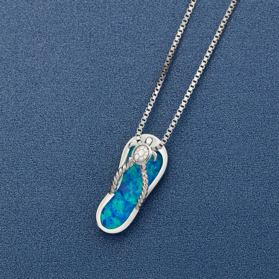 Sterling Silver Opal Turtle Flip Flop Slipper Pendant