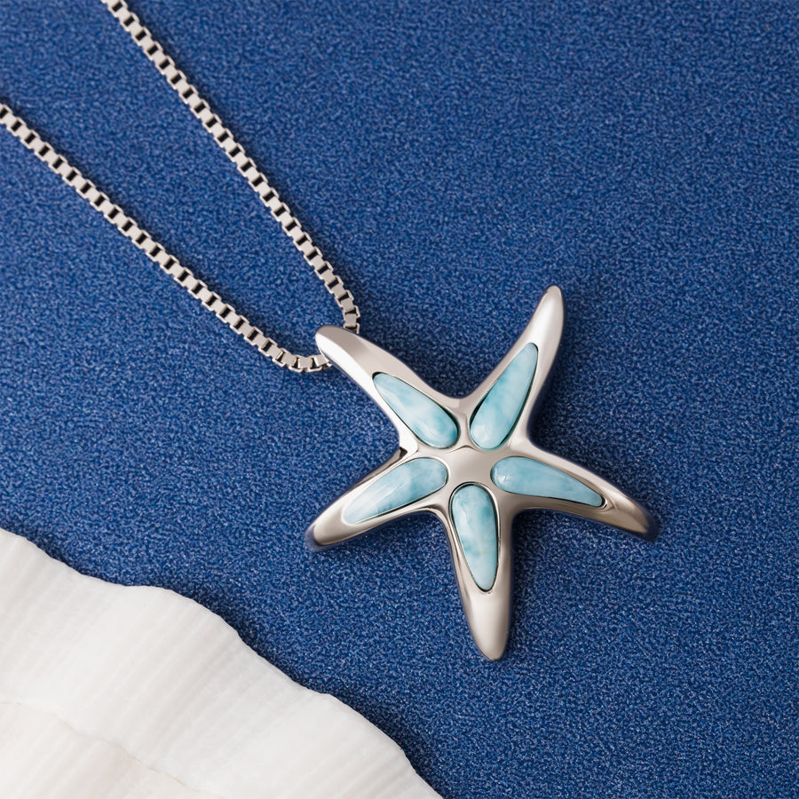 Sterling Silver Natural Larimar Starfish Necklace Pendant