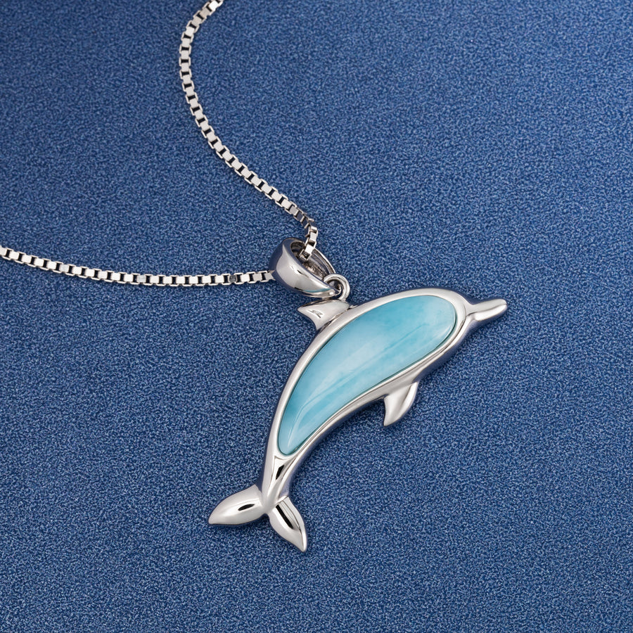 Sterling Silver Natural Larimar Dolphin Necklace Pendant