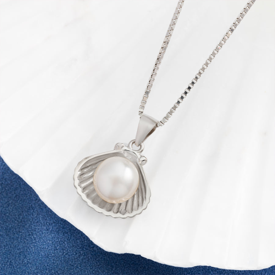 Sterling Silver Freshwater Pearl in Seashell Necklace Pendant